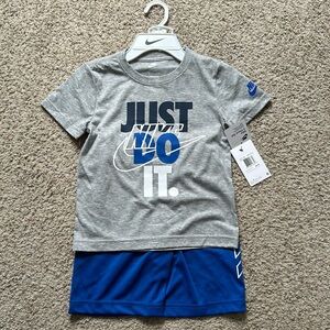 Nike Little Boy's JDI Outline Logo 2 Piece T-Shirt and Short Set, 7, Game Royal